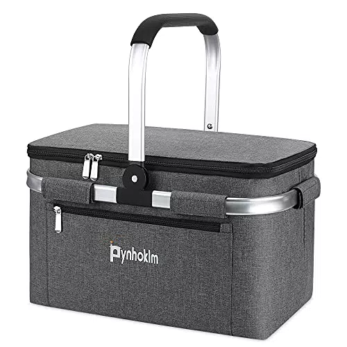Pynhoklm Kühltasche Faltbar Kühlkorb Einkaufskorb mit Kühlfunktion Kühlbox Picknickkorb Thermokorb Kühltaschen Einkaufskorb Faltbar Isoliert Klassisch Carrybag-für Reisen/Picknick/Einkaufen