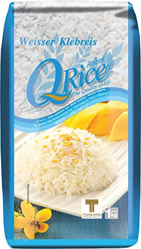 Q RICE Klebreis Weißer, klebriger Langkornreis Ideal für die asiatische Küche & für Desserts 1 x 1 kg