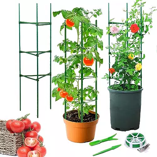 Rankhilfe Rankgitter für Tomaten Gurken Garten, 4ft Pflanzenhalter stütze Kletterhilfe für Zimmerpflanzen Tomatentopf Turm käfig mit 66ft Twist Tie und Perforatoren und Sämling Pullers