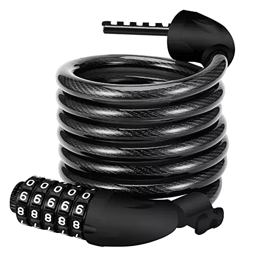 REHKITTZ Fahrradschloss，120cm/12mm Kabelschloss Sicherheitsstufe Sehr Hoch mit 5-Stellig Zahlencode Zahlenschloss Fahrradhalterung Fahrradschloß Zahlen für Fahrrad Tricycle Scooter Bike Lock
