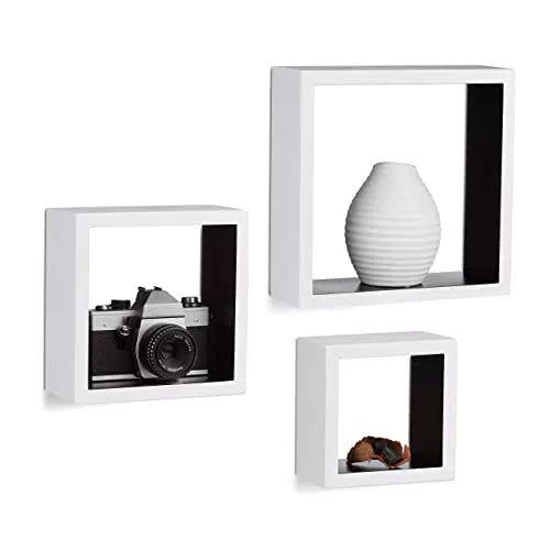 Relaxdays Hängeregal Würfel 3er Set, Wandboard Cube