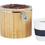 Relaxdays Kaffeedose Bambus, leicht zu reinigen, Kunststoffbehälter