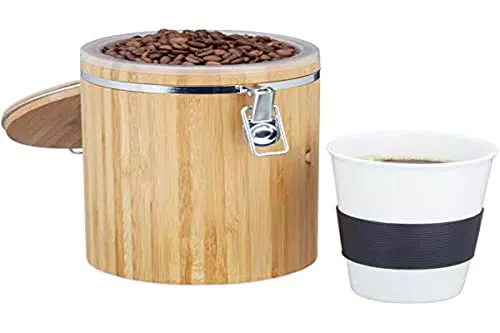 Relaxdays Kaffeedose Bambus, leicht zu reinigen, Kunststoffbehälter