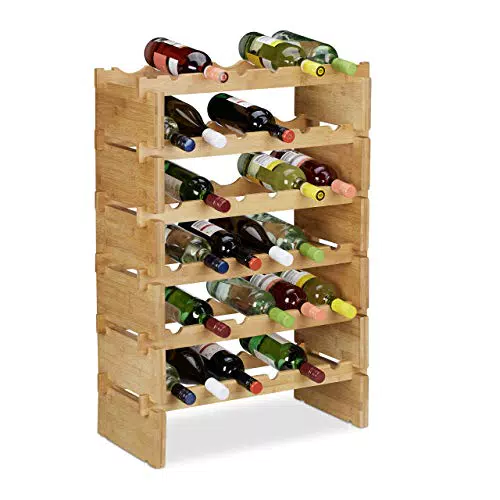 Relaxdays, Natur Weinregal stapelbar, Bambus Flaschenhalter für 36 Flaschen Wein