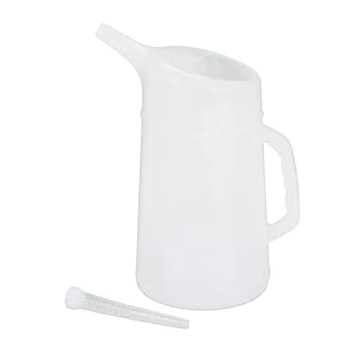 Relaxdays Ölkanne 5 L, flexibler Einfüllstutzen, Ölmessbecher