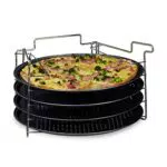 Relaxdays Pizzablech im 4er Set HBT: 20 x 32 x 32 cm Pizzabäcker-Set mit 4 Backblechen und Ständer als Pizza-Backblech und Flammkuchen Blech rundes Pizzabackblech mit Antihaftbeschichtung