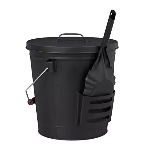 Relaxdays, schwarz Ascheeimer mit Deckel und Schaufel