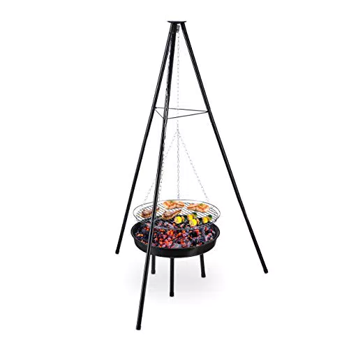Relaxdays Schwenkgrill mit Feuerschale, Stahl, 49 cm Grillrost