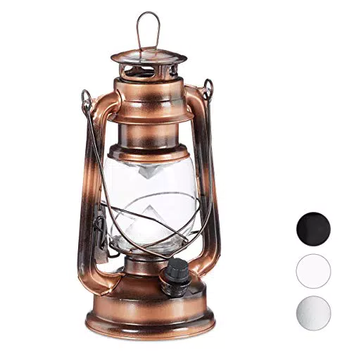 Relaxdays Sturmlaterne LED, Retro Sturmlampe als Fensterdeko oder elektrische Gartenlaterne