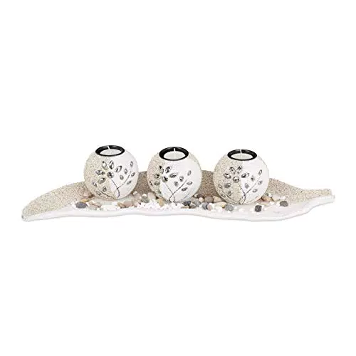 Relaxdays Teelichthalter Set, Blattschale, Deko Sand