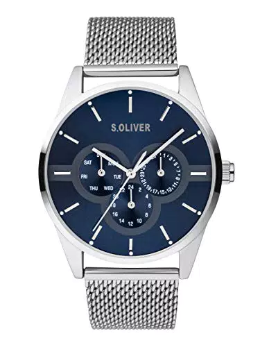 s.Oliver Herren Multi Zifferblatt Quarz Uhr mit Edelstahl Armband SO-3853-MM