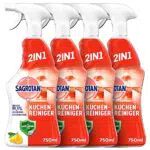Sagrotan Küchen-Allzweck-Reiniger Spritzige Zitrone 2in1 Desinfektionsreiniger für die zuverlässige Reinigung von Küchenoberflächen 4 x 750 ml Sprühflasche