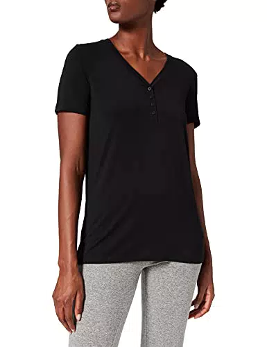 Schiesser Damen Schlafshirt Kurzarm Modal mit Knopfleiste-Mix + Relax Pyjamaoberteil