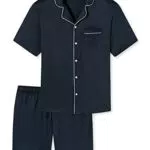 Schiesser Herren Pyjama Kurz Pyjamaset, dunkelblau Piping