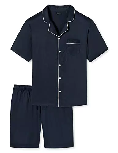 Schiesser Herren Pyjama Kurz Pyjamaset, dunkelblau Piping