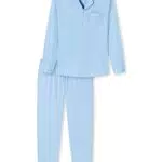 Schiesser Herren Pyjama Lang Pyjamaset, hellblau Piping