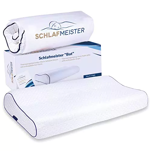 Schlafmeister Bat - Nackenkissen - Made in Europa - Thermoregulierendes Schlaf-Kissen mit orthopädischer Form - Nackenstützkissen