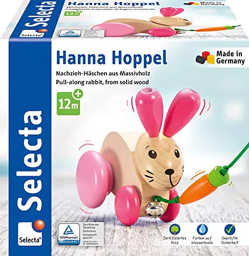 Selecta 62023 Hanna Hoppel, Nachzieh Hase, Schiebe-und Nachziehspielzeug aus Holz