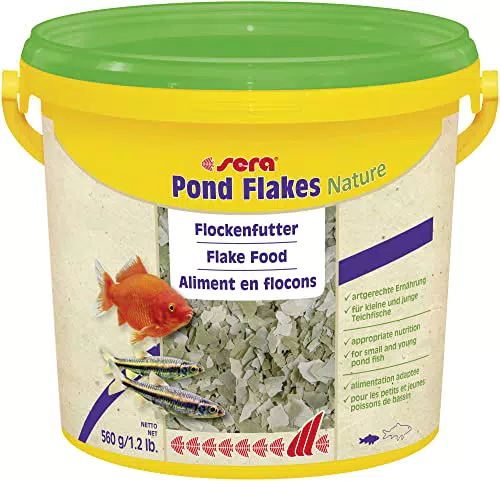sera 07075 Pond Flakes Nature 3, 8 Ltr. - das Lange schwimmende Flockenfutter für kleinere Teichfische