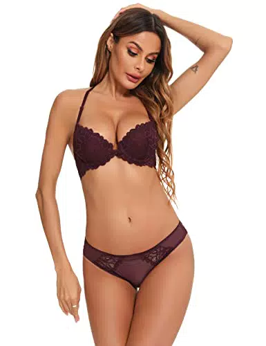 seryero Damen Spitze Bügel BH Vorne Verschluss Sexy Slips Set Push Up Unterwäsche Set Spitze Dessous Vorderverschluss gepolstert BH Panty Set