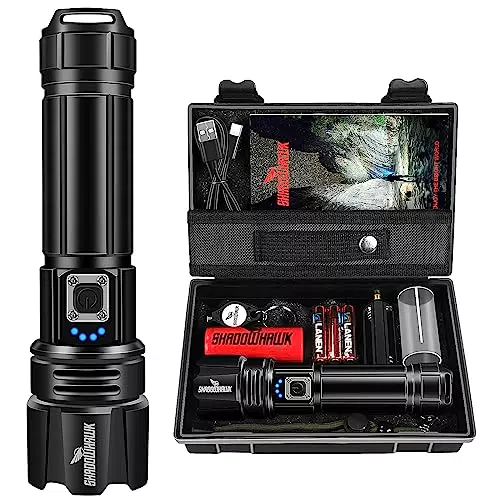 Shadowhawk Taschenlampe Led 15000 Lumen, Extrem Hell Taschenlampe USB Aufladbar Taktische Taschenlampen Mit holster XHP70.2