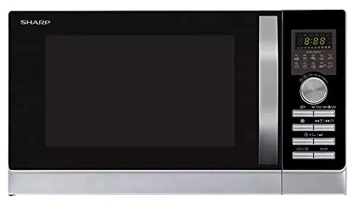 Sharp R843INW 3-in-1 Mikrowelle mit Heißluft, Grill und Konvektion/25 L/800 W/ 1000 W Grill / 2500 Konvection / 10 Automatikprogramme / Pizza-Programm / Metalldrehteller / Silber/Weiß