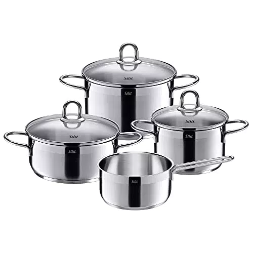 Silit Diamant Topfset Induktion 4-teilig, Kochtopf Set mit Glasdeckel