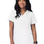 Sivvan Women's Scrubs Mock Wrap Top - S8302 - White - S