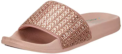 Skechers Damen POP UPS New Spark Slides, Rose Gold Canvas/Rhinestone Trim