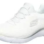 Skechers Damen Summits Leopard Spot Sportschuhe, White Mesh Silver Trim