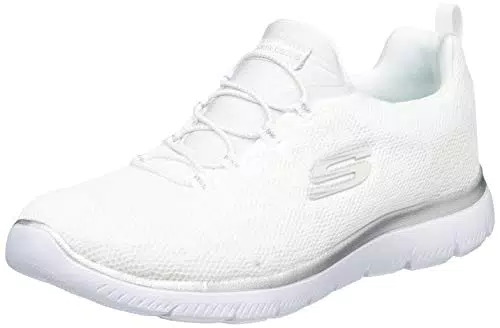 Skechers Damen Summits Leopard Spot Sportschuhe, White Mesh Silver Trim