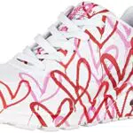 Skechers Damen UNO Spread The Love Sneakers, White W Red and Pink Heart Print Durabuck/M