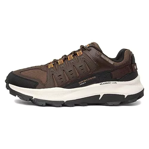 Skechers Herren 237501 BROR Sneaker, Brown Leather/Mesh/Orange Trim