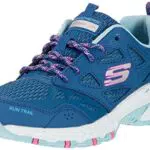 Skechers Mädchen 149821 Schwarz Sportschuhe, Blaues Ledernetz Rosa Rand