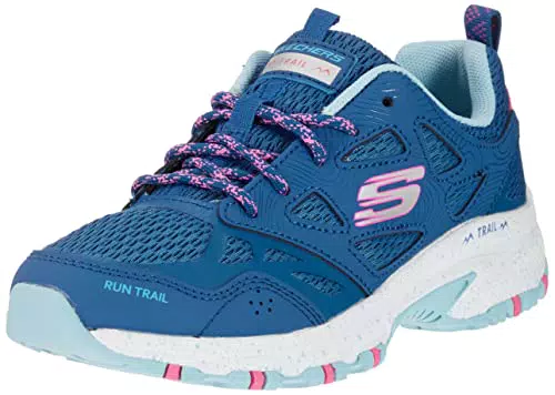 Skechers Mädchen 149821 Schwarz Sportschuhe, Blaues Ledernetz Rosa Rand