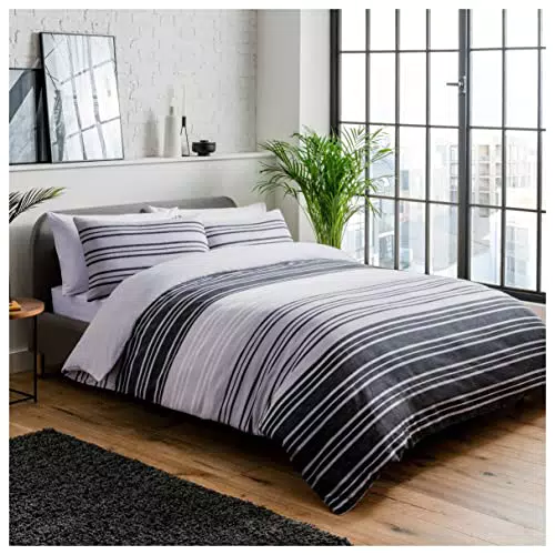 Sleepdown Textured Stripe Black/White Double, Baumwolle