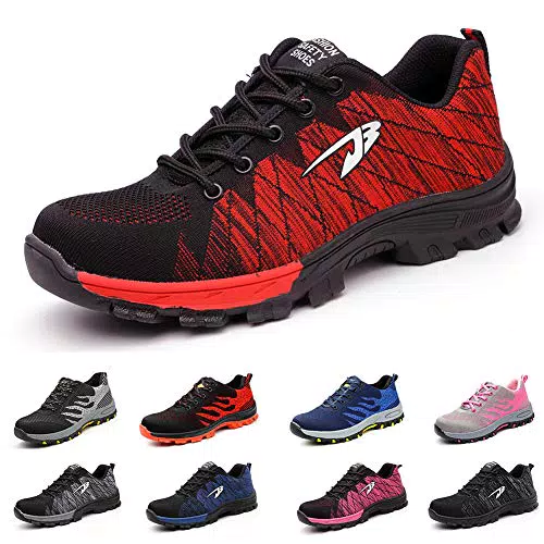 snugnap Sicherheitsschuhe Herren Damen Leichte Arbeitsschuhe Sportliche Atmungsaktive Stahlkappenschuhe rutschfeste Arbeitsturnschuhe Schwarz Blau 536 Rot red