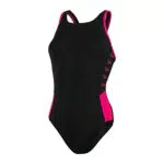 Speedo Damen Boom Logo Splice Muscleback Badeanzug, Schwarz/Electric Rosa