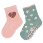 Sterntaler Baby Mädchen Fliesen Socken Baby ABS-Söckchen Doppelpack Erdbeere und Blume - Fliesen Rutsch Socken Baby - aus Baumwolle - rosa