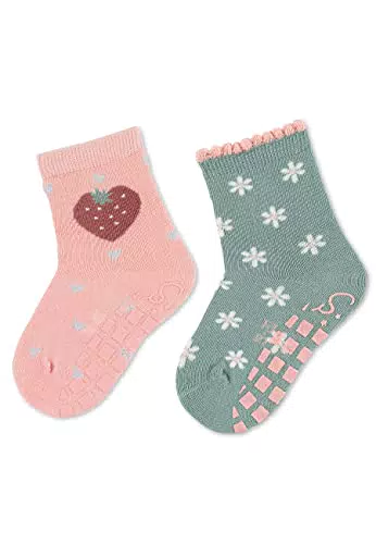 Sterntaler Baby Mädchen Fliesen Socken Baby ABS-Söckchen Doppelpack Erdbeere und Blume - Fliesen Rutsch Socken Baby - aus Baumwolle - rosa