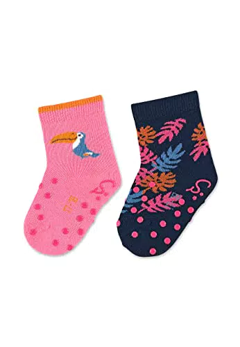 Sterntaler Baby Mädchen Krabbelsocken ABS-Krabbelsöckchen Doppelpack Kakadu - Krabbelsocken - mit Anti-Rutsch Sohle - brombeer