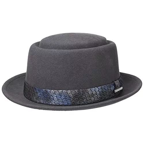 Stetson Laurentis Pork Pie VitaFelt Hut Filzhut Wollfilzhut Wollhut Porkpie Outdoorhut Damen/Herren - Made in USA mit Ripsband Herbst-Winter - L grau