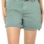 Sublevel Damen Chino Shorts mit Flechtgürtel Middle-Green S