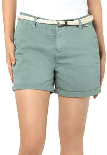 Sublevel Damen Chino Shorts mit Flechtgürtel Middle-Green S