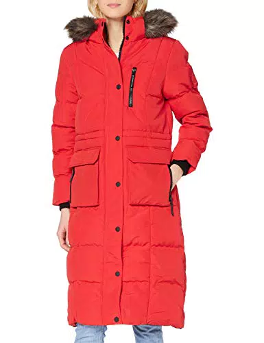 Superdry Womens Longline Everest Faux Fur Coat, High Risk Red