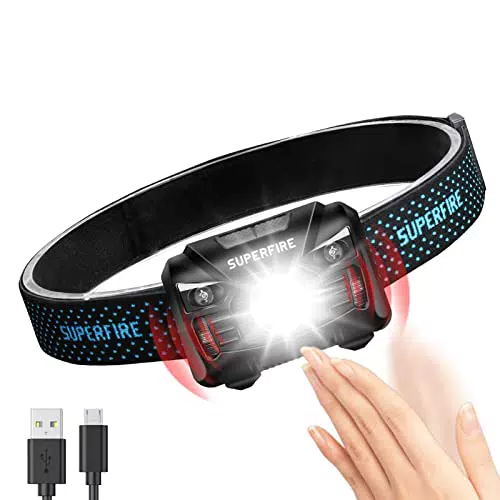 SuperFire Stirnlampe LED Wiederaufladbar, 1 Stück Stirnlampe USB C mit Bewegungssensor