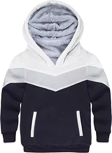 SwissWell Jungen Hooded Pullover Polar Fleece Winddichte Langarm Warme（Weiß Blau