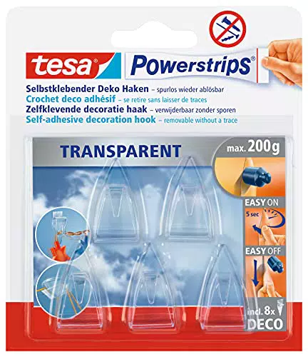 tesa Powerstrips DECO Haken SMALL - Klebehaken für Deko an Glas und Spiegel - bis zu 200 g Haltekraft