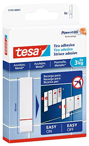 tesa Powerstrips Klebestreifen für Fliesen und Metall 3 kg - Doppelseitige Streifen für feste