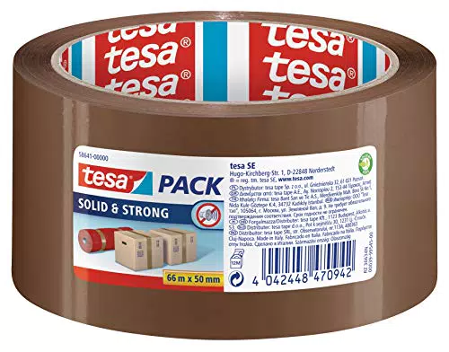 tesapack Solid & Strong - leise abrollbares Paketband / Packband zum sicheren Verschließen von Paketen. Verfügbar in: Transparent und Braun